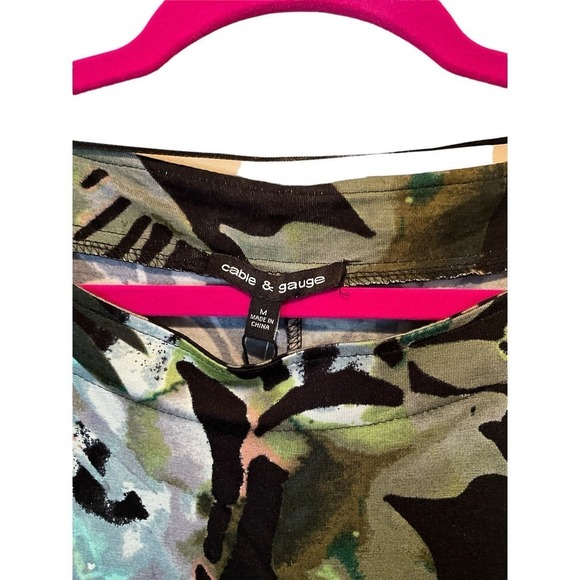 Cable & Gauge Blouse Top Women SZ M Multicolor Cold Shoulder 3/4 Sleeve Pullover - Picture 2 of 6